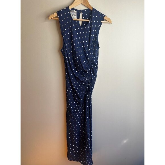 Baum Und Pferdgarten Midi Dress Sz 36 Navy Blue Polka Dot Sleeveless Silk Blend - Picture 4 of 16
